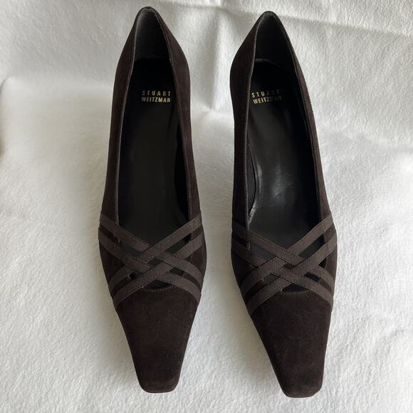 Stuart Weitzman brown genuine suede pumps criss cross detail, Size 10 M, NWOB - Picture 1 of 11